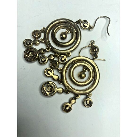 565 Monet Goldtone signed elegant CZ dangle drop chandelier Earrings - Picture 2 of 2